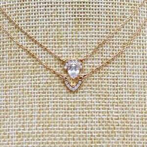 Swarovski Crystal Double Strand Teardrop Pendant Gold Tone Necklace